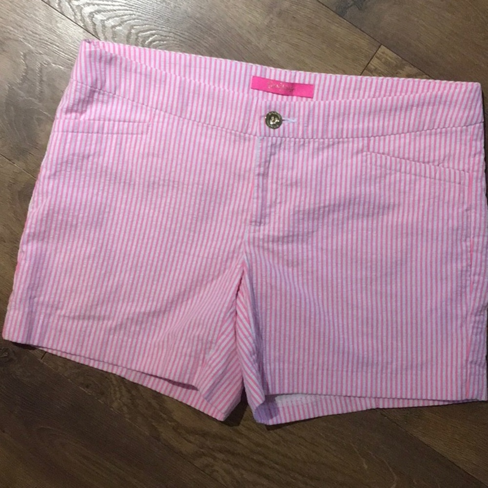LILLY PULITZER “KELLY PINK” PINSTRIPE SHORTS GOLD HARDWARE